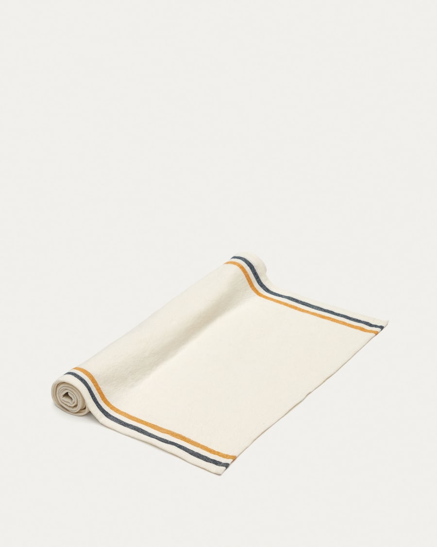 Vallcanera cotton and linen cushion cover with mustard and blue stripes, 50 x 160 cm
