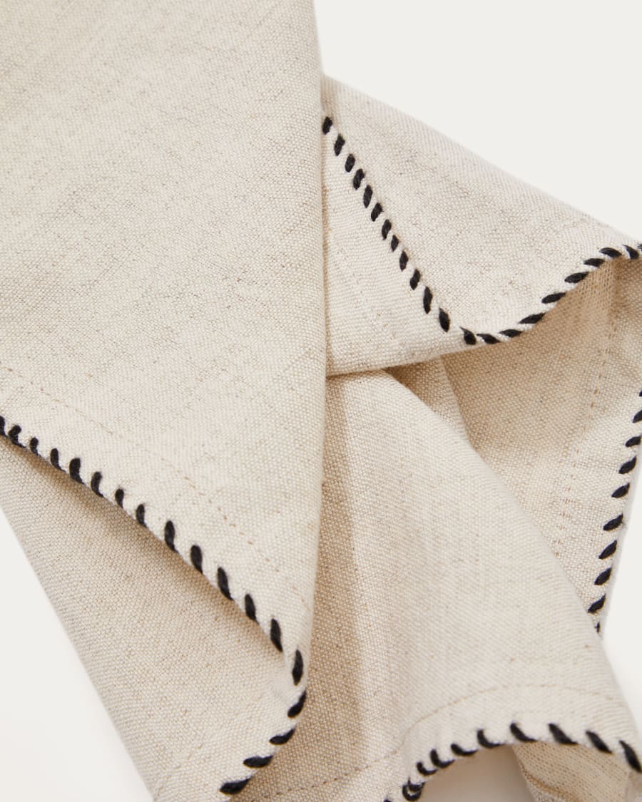 Sanpola beige embroidered table runner made from linen and cotton