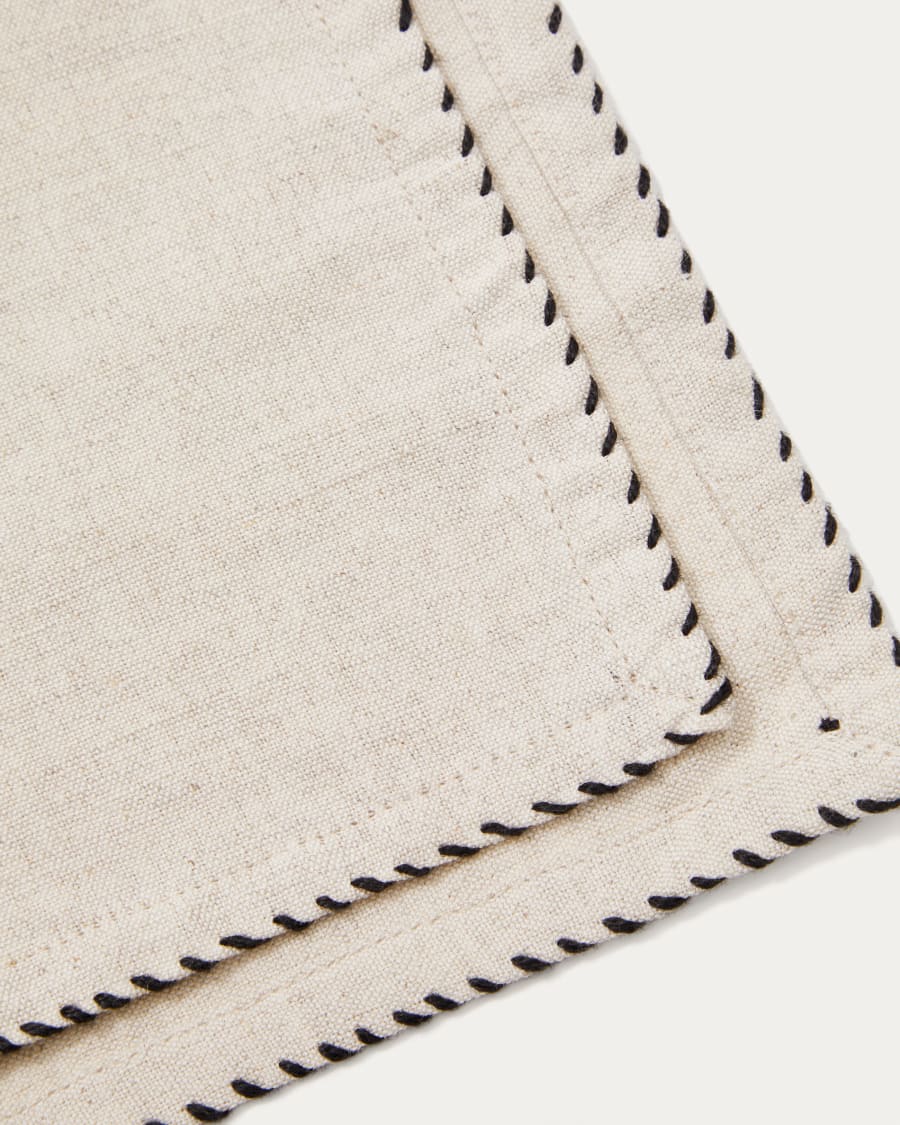 Sanpola beige embroidered table runner made from linen and cotton