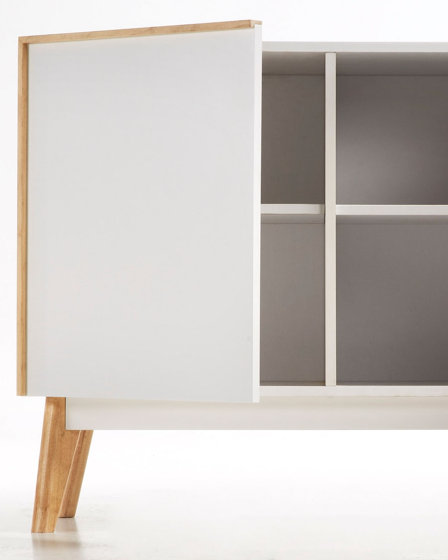 Melan solid rubber wood sideboard with 2 doors in white lacquer, 90 x 72 cm
