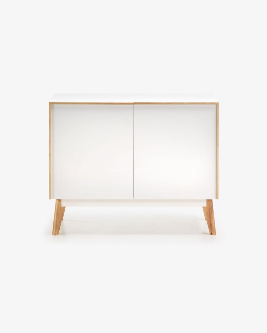 Melan solid rubber wood sideboard with 2 doors in white lacquer, 90 x 72 cm