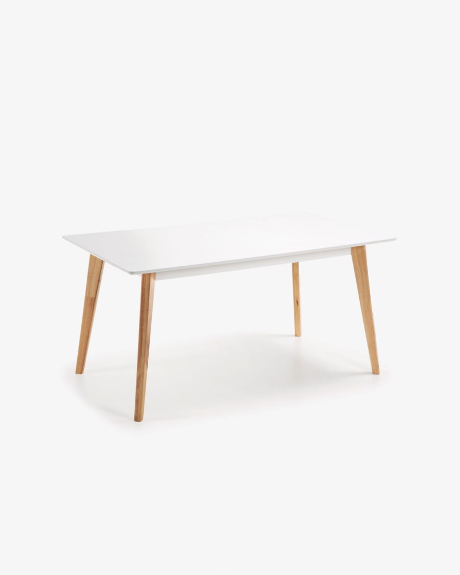 Melan MDF table in white with solid rubber wood legs 160 x 90 cm