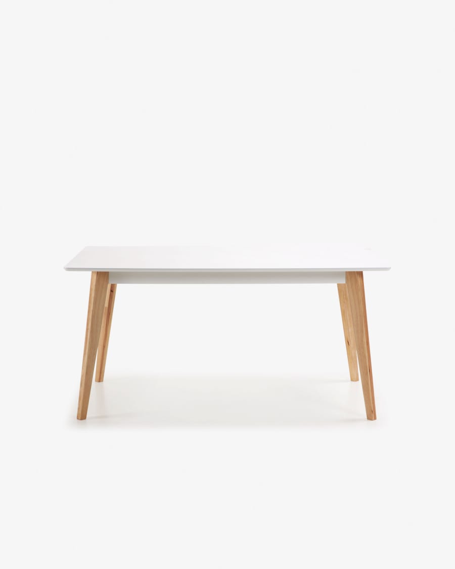 Melan MDF table in white with solid rubber wood legs 160 x 90 cm