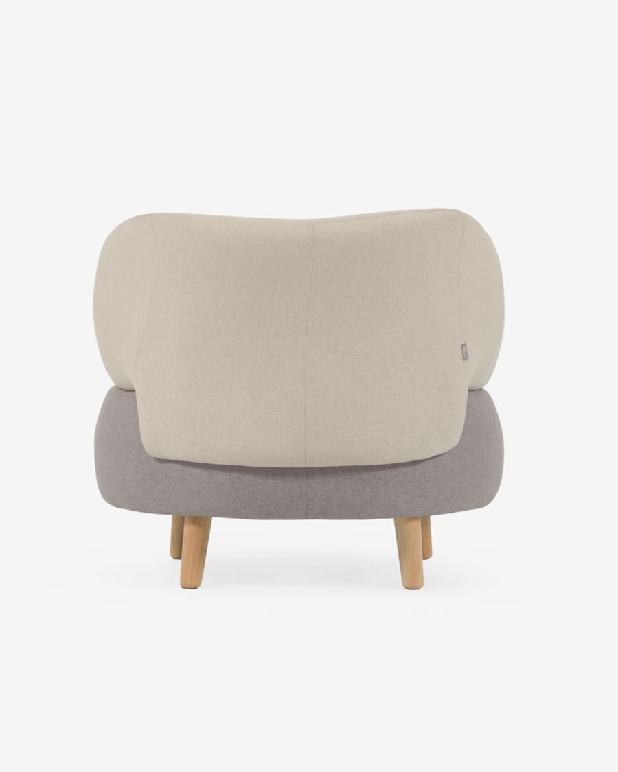Grey and beige Luisa armchair with solid rubber wood legs