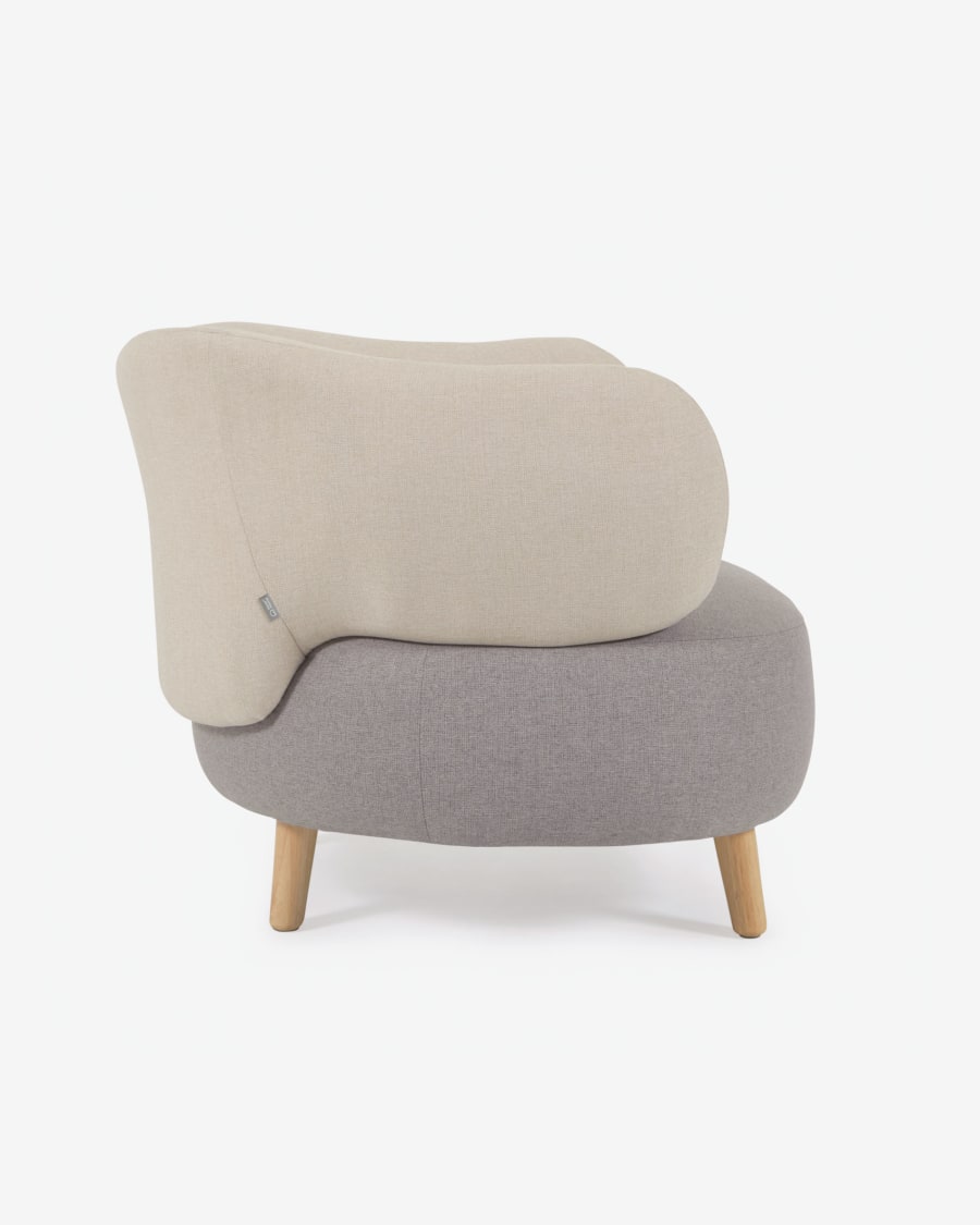Grey and beige Luisa armchair with solid rubber wood legs
