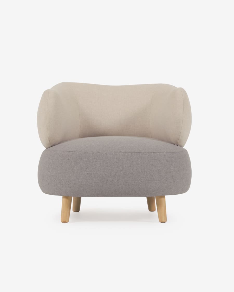 Grey and beige Luisa armchair with solid rubber wood legs