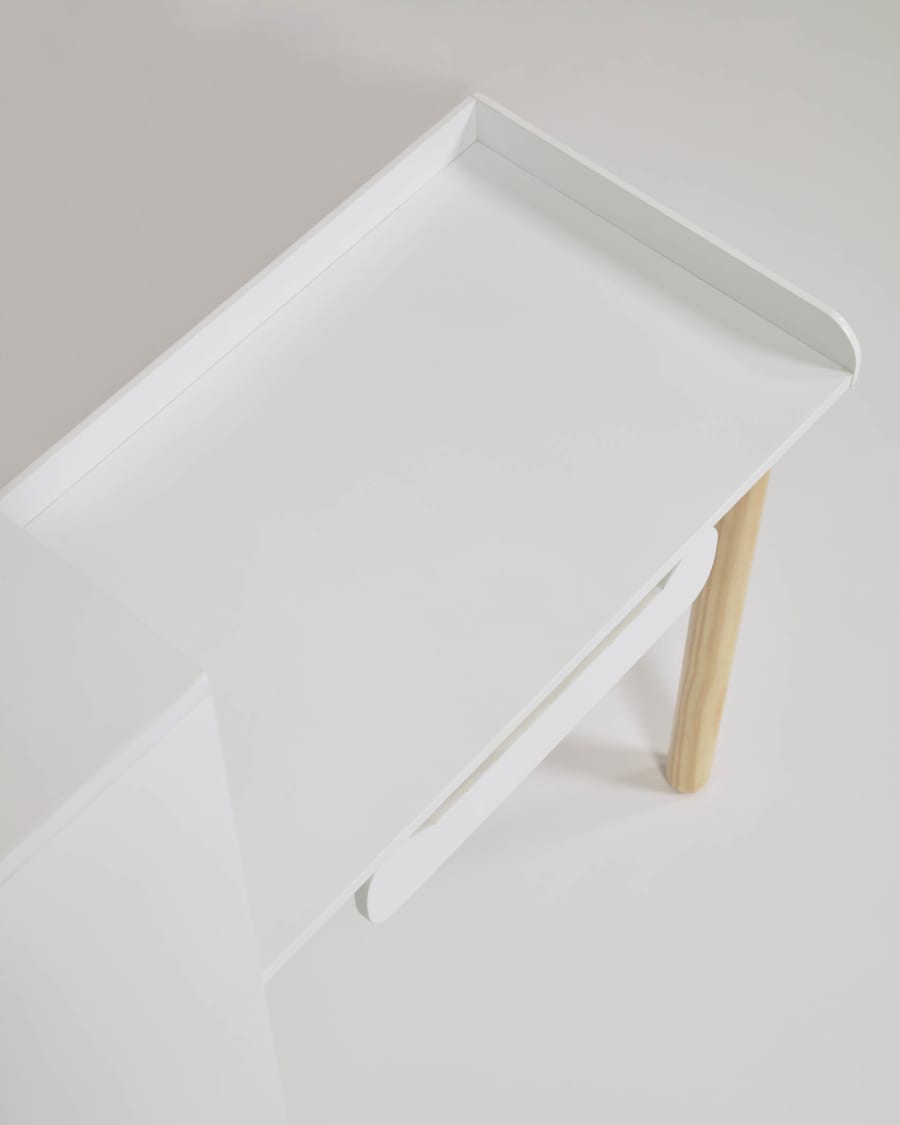 Desk with Dorotea shelf unit in white MDF and with natural FSC pine legs