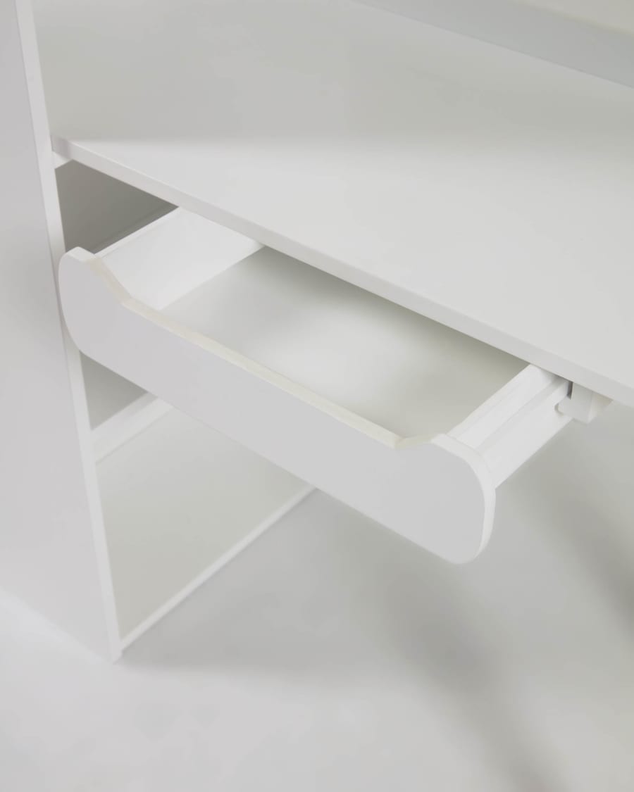 Desk with Dorotea shelf unit in white MDF and with natural FSC pine legs