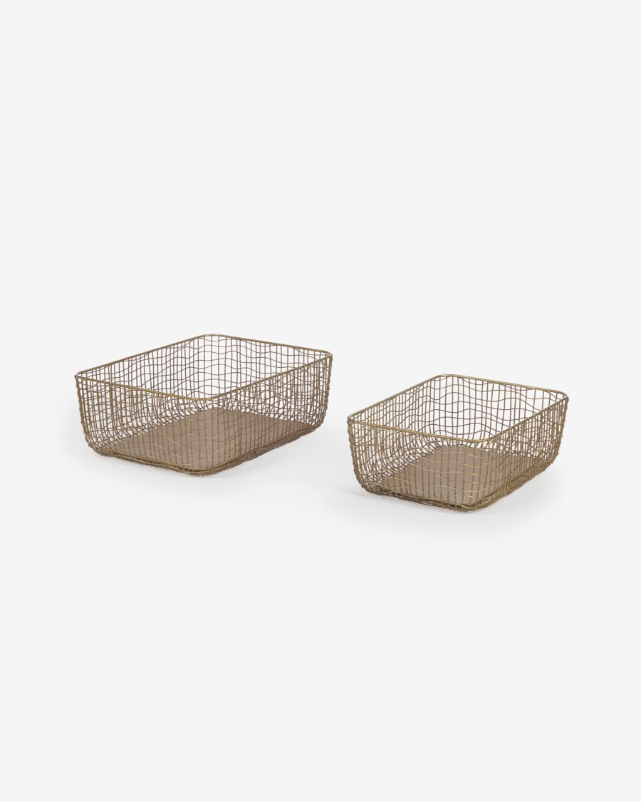 Waneta set of 2 metal baskets in matt golden finish