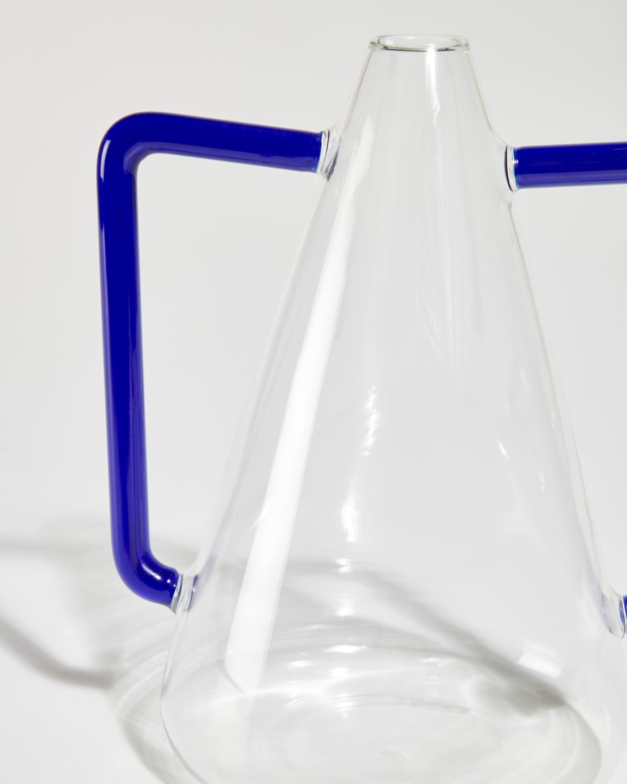 Yumalay vase in transparent and blue glass, 18.5 cm