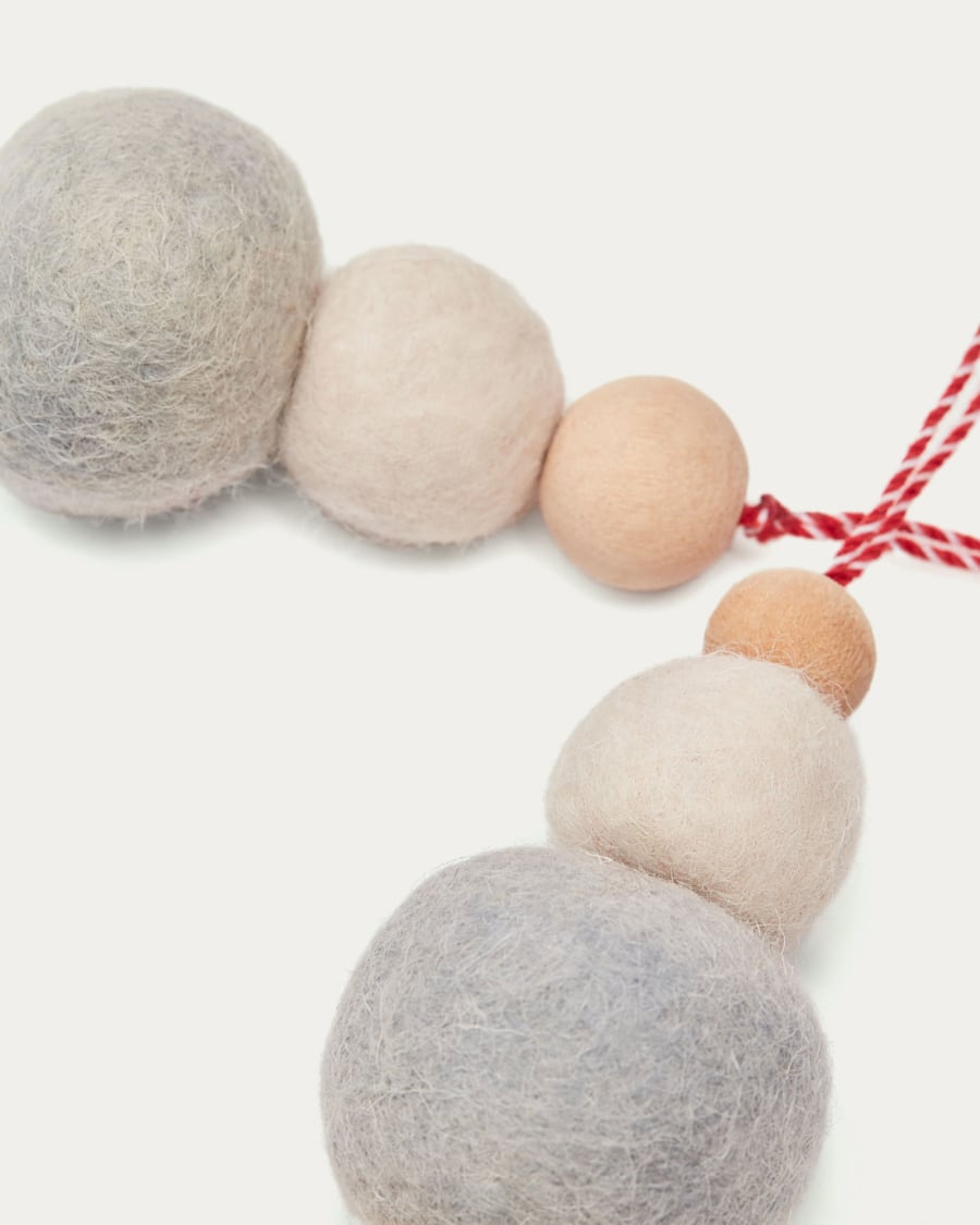 Dempsey set of 2 hanging bauble strings made from grey felt