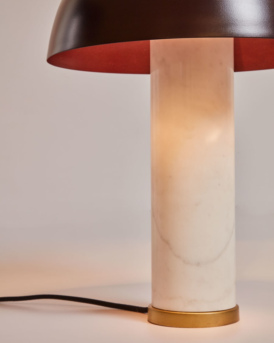Zorione table lamp in white marble and metal, with a painted brown finish. With UK adaptor