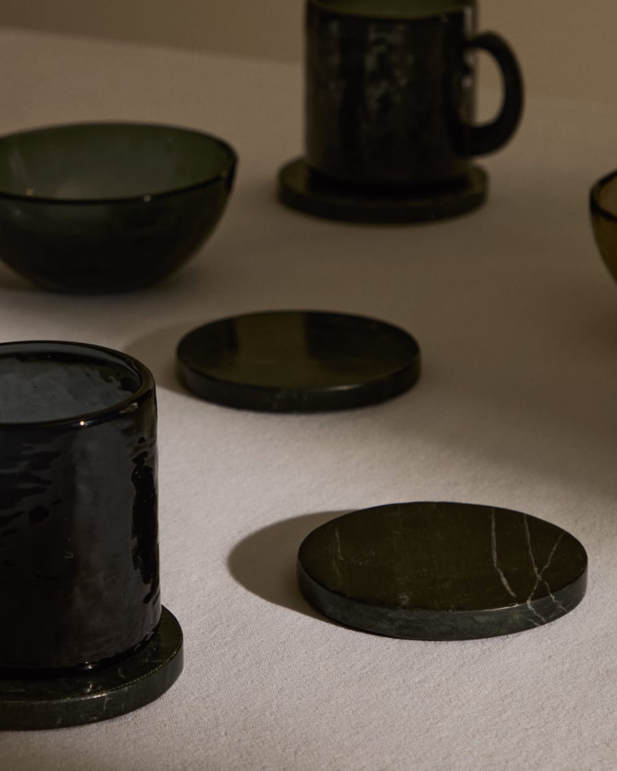 Johana set of 4 round black marble coasters
