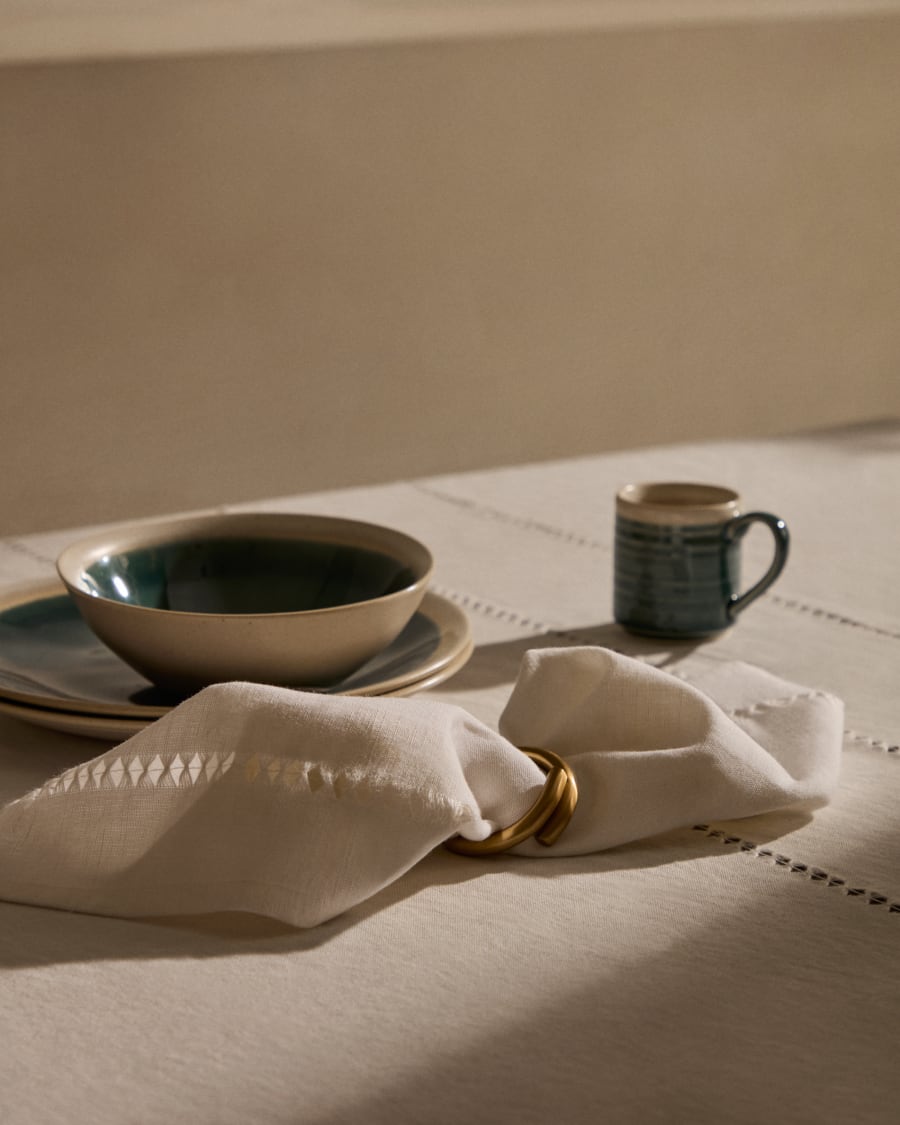 Sempa set of 2 white linen and cotton Napkins with openwork