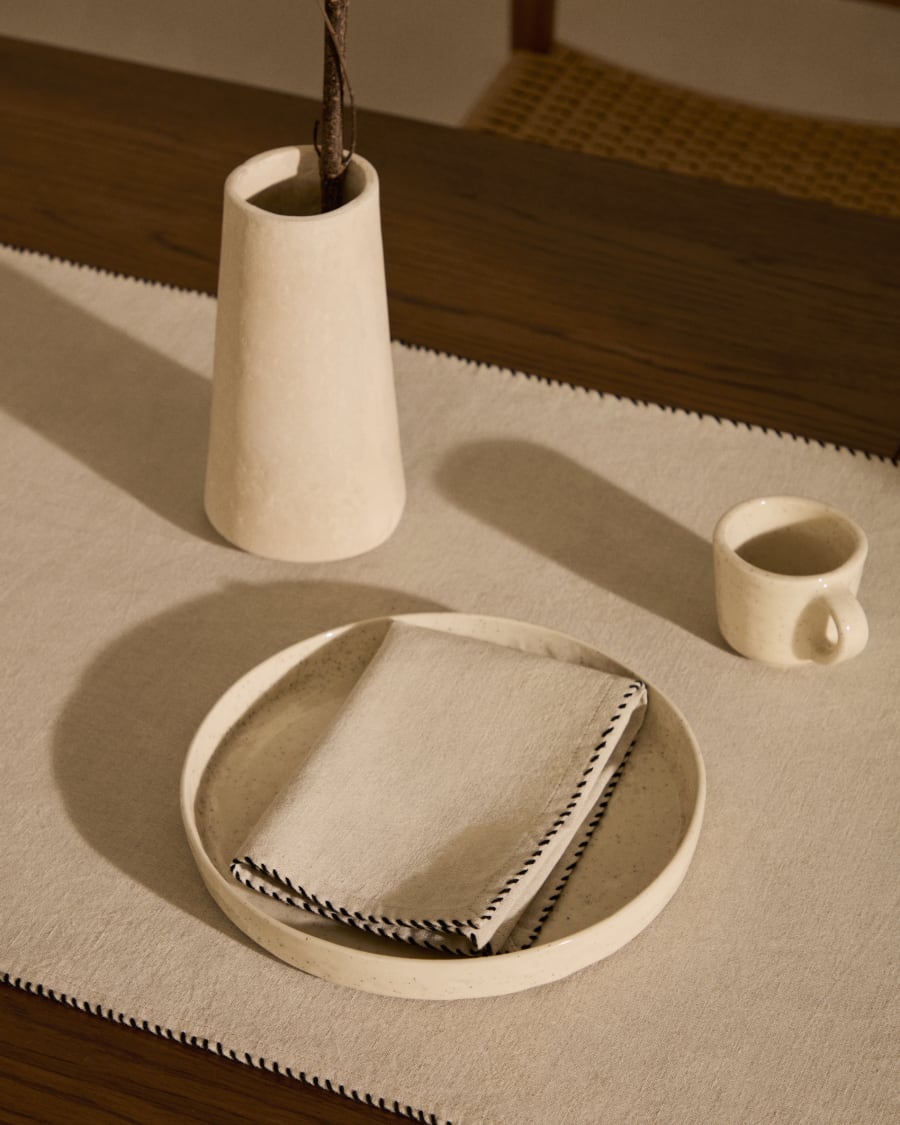 Sanpola beige embroidered table runner made from linen and cotton