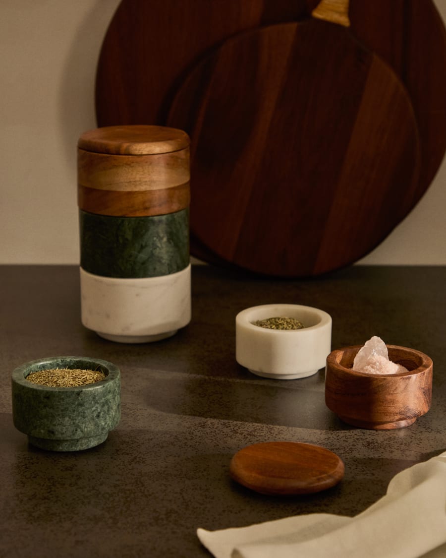 Siris small multi-level kitchen container made of wood and marble