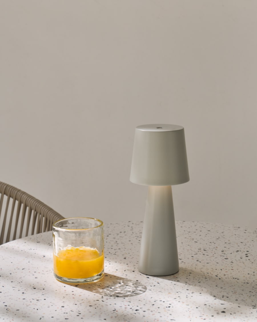 Arenys large outdoor metal table lamp in a grey painted finish