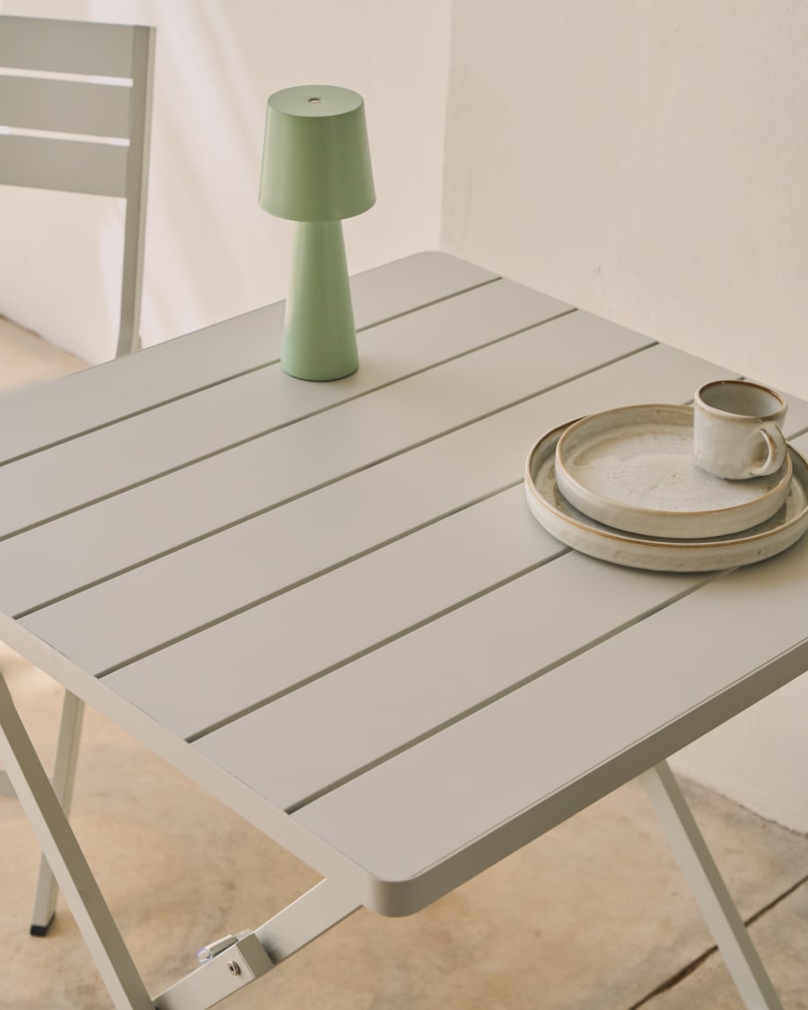 Faltbarer Gartentisch Torreta aus Aluminium mit hellgrauem Finish 70 x 70 cm