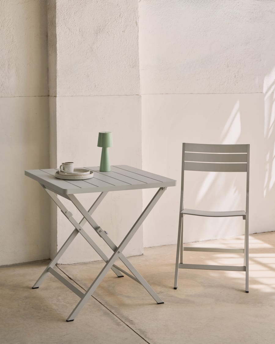 Folding outdoor table Torreta made of aluminum with light grey finish 70 x 70 cm Kave Home Greece