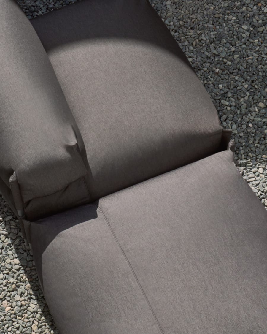 Square modular 100% outdoor sofa pouffe in dark grey with black aluminium, 101 x 101 cm