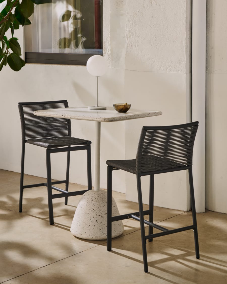 Culip outdoor stool made of rope cord and grey aluminum 65 cm