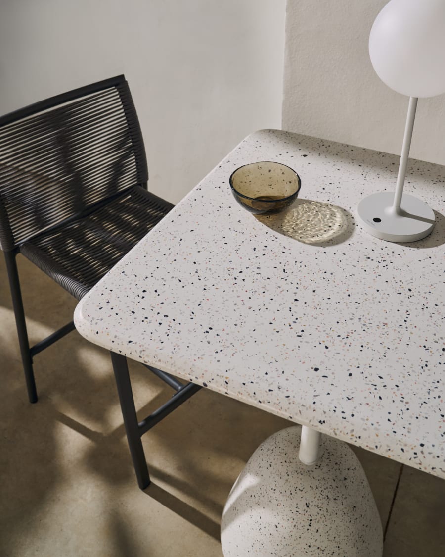 Saura high bar table in white terrazzo with a white terrazzo top, 95 x 70 x 70 cm