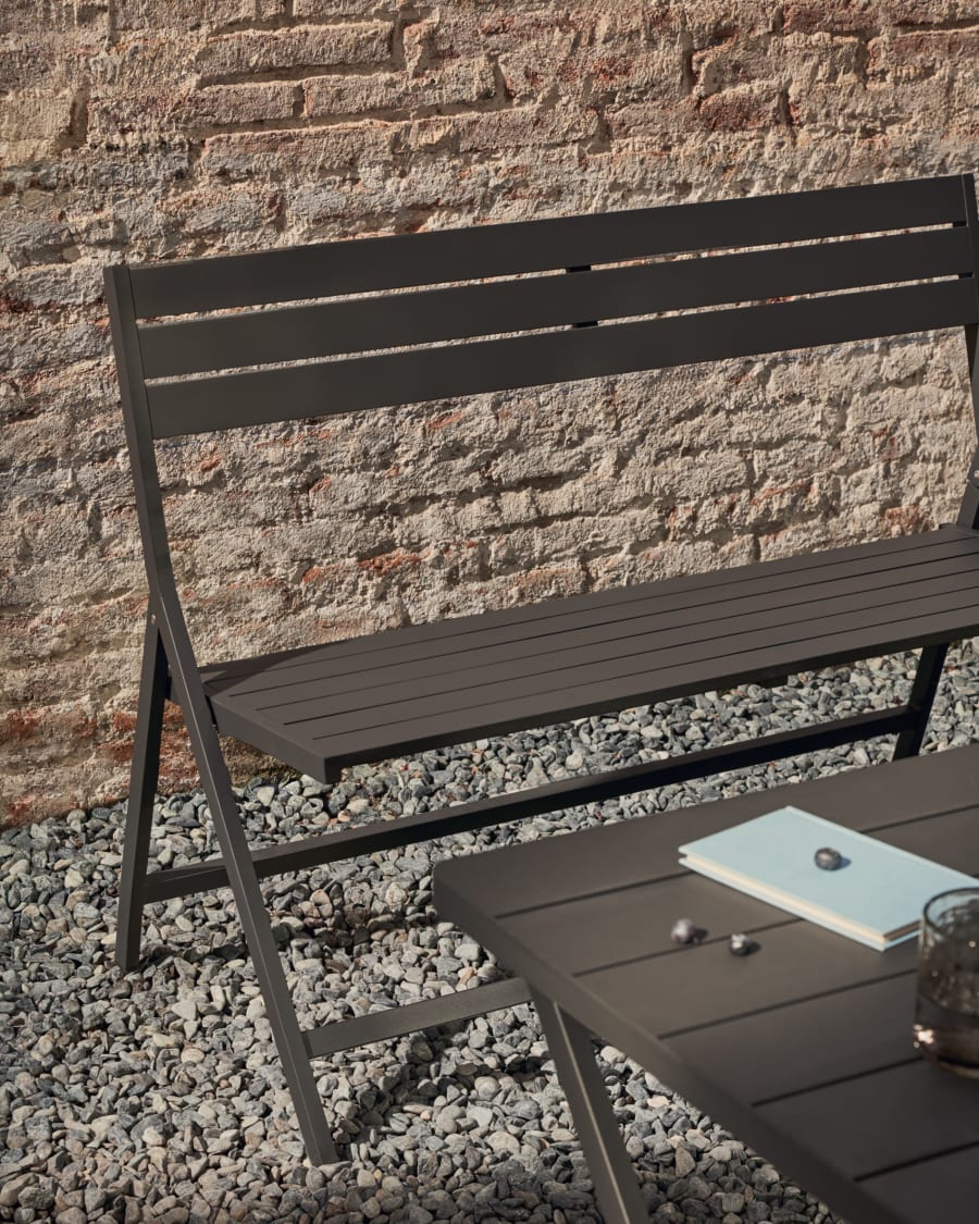 Folding outdoor Bench torreta made of aluminum with dark grey finish Kave Home Greece