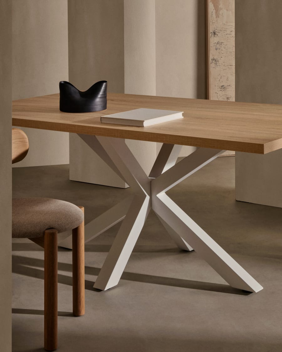 Argo table in melamine with natural finish and steel legs with white finish 180 x 100 cm