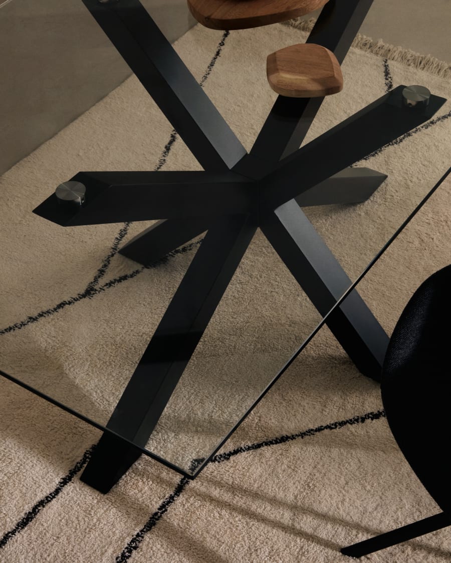 Argo glass table with steel legs with black finish 160 (90) x 90 cm