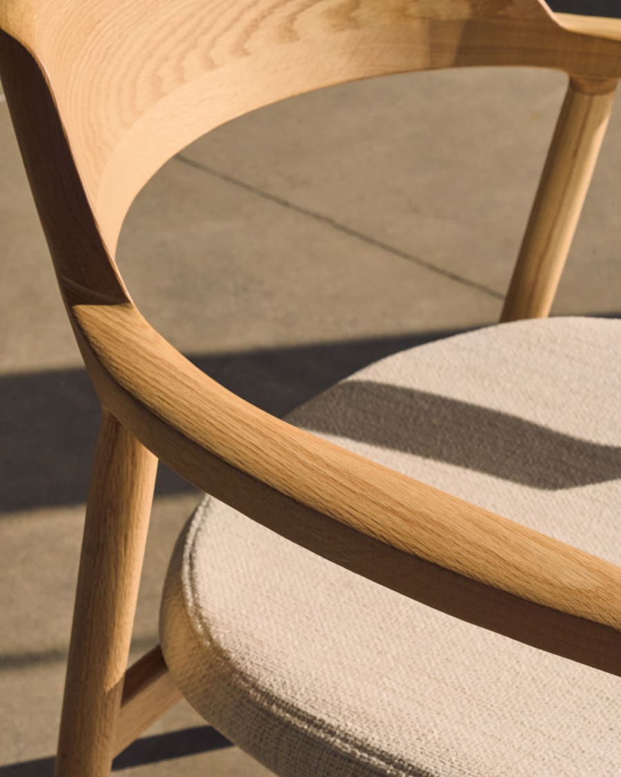 Alocs chair removable cover in beige chenille solid oak wood natural finish FSC Mix Credit