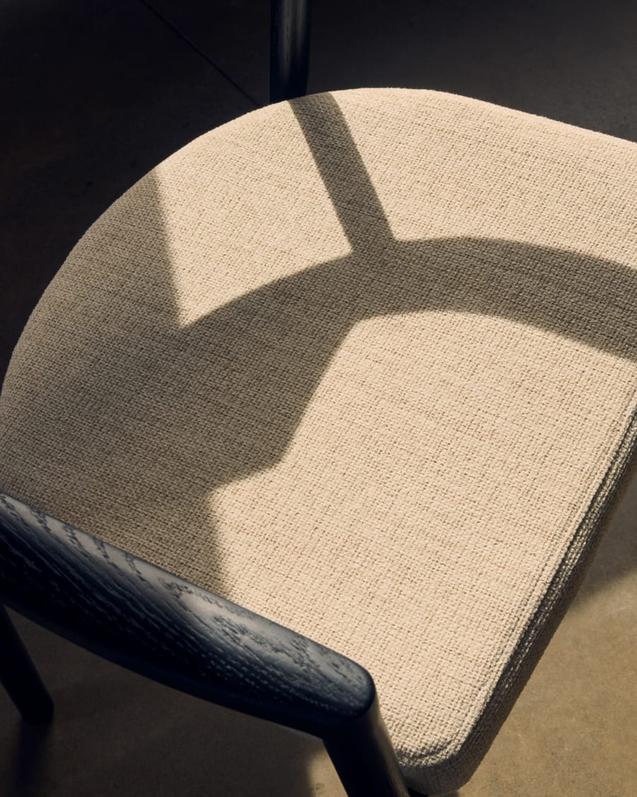 Alocs chair removable cover in beige chenille solid oak wood black finish FSC Mix Credit