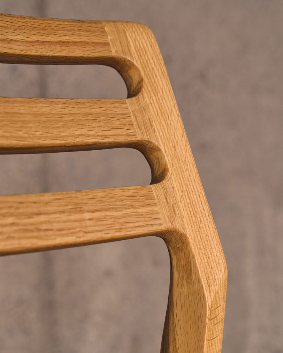 Cudia chair removable cover in beige chenille solid oak wood natural finish FSC Mix Credit