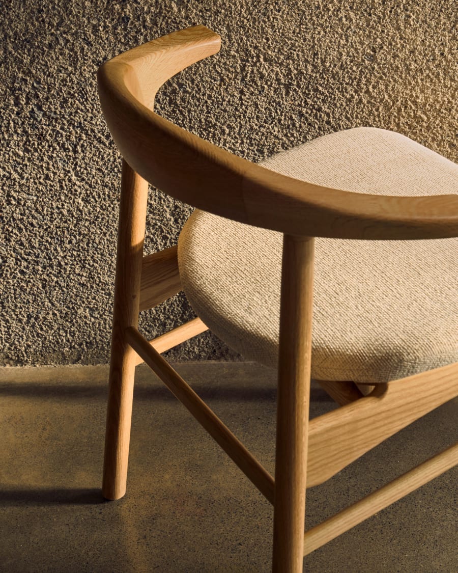 Timons chair removable cover in beige chenille solid oak wood natural finish FSC Mix Credit