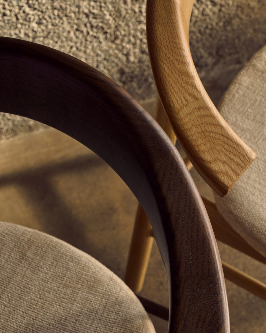 Timons chair removable cover in beige chenille solid oak wood natural finish FSC Mix Credit