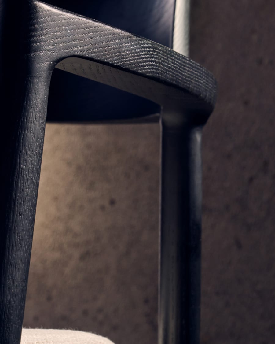 Alocs chair removable cover in beige chenille solid oak wood black finish FSC Mix Credit