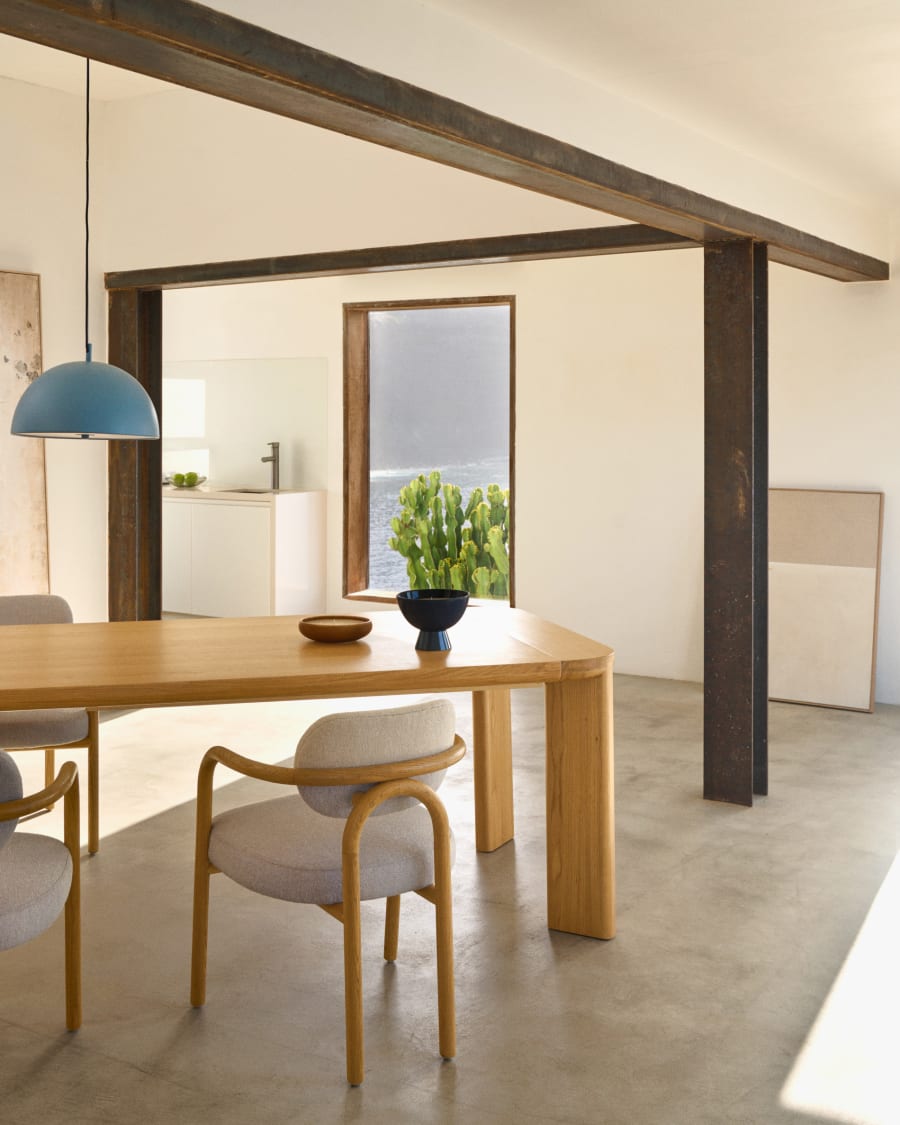 Melqui beige chair in solid oak wood a natural finish