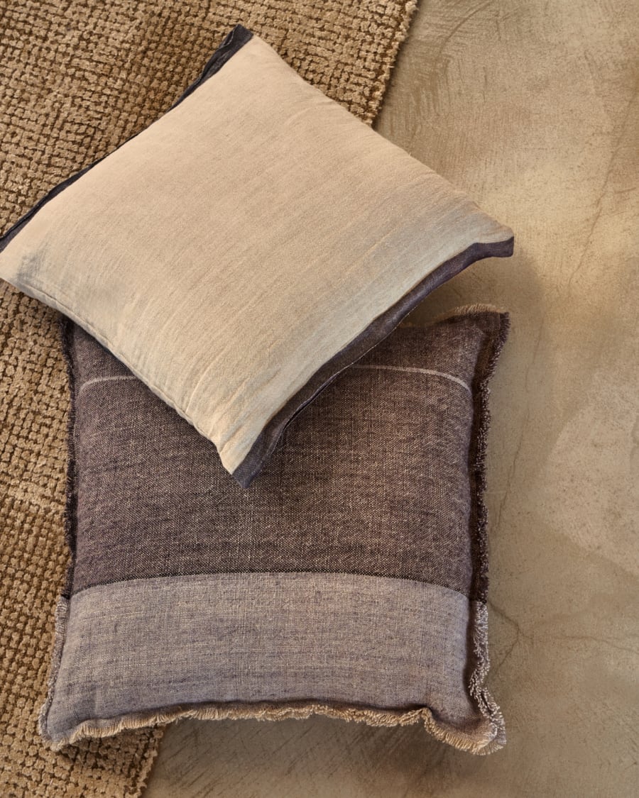 Suerta beige and blue cushion cover, 100% linen, 50 x 50 cm