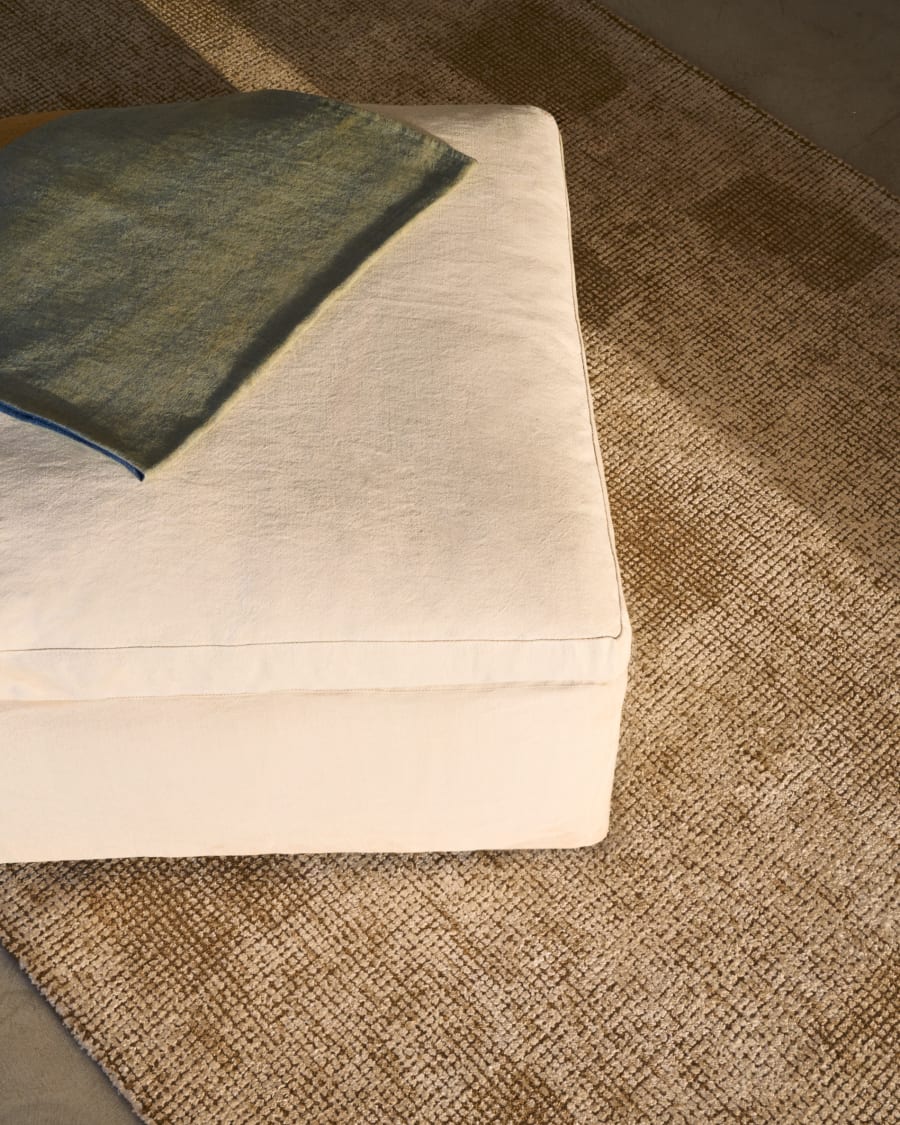 Zenira footrest with removable cover and beige cotton and linen cushion, 90 x 90 cm