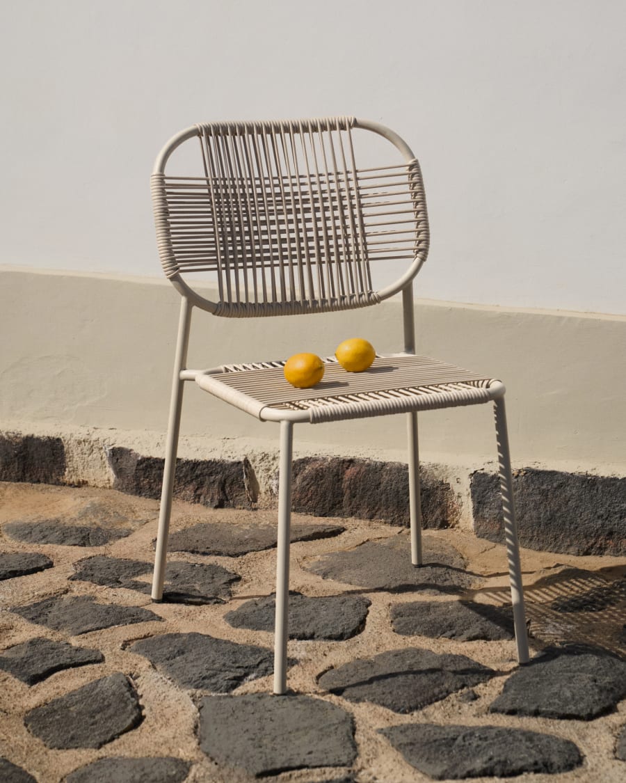 Talaier stackable outdoor chair made of synthetic rope and galvanized steel in beige finish Kave Home Greece