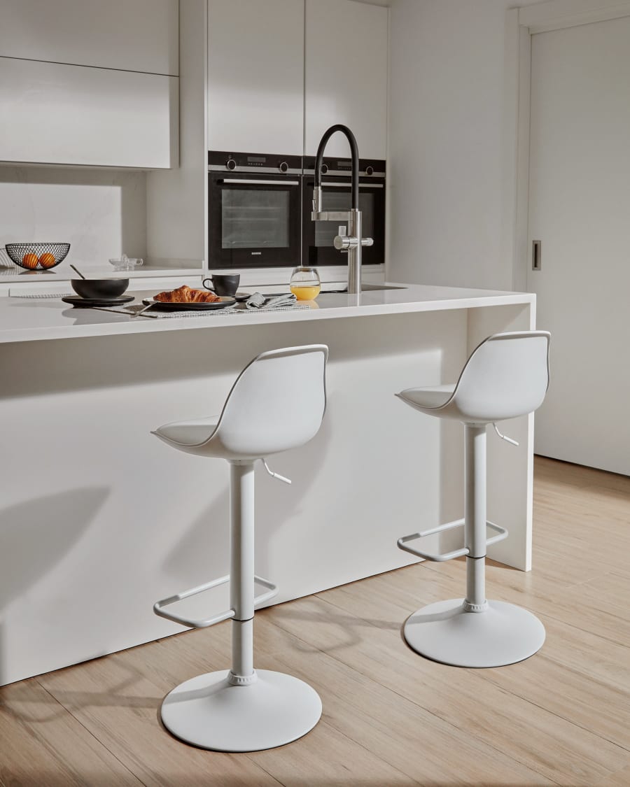 Orlando-T barstool white synthetic leather and matt white steel 60-82 cm