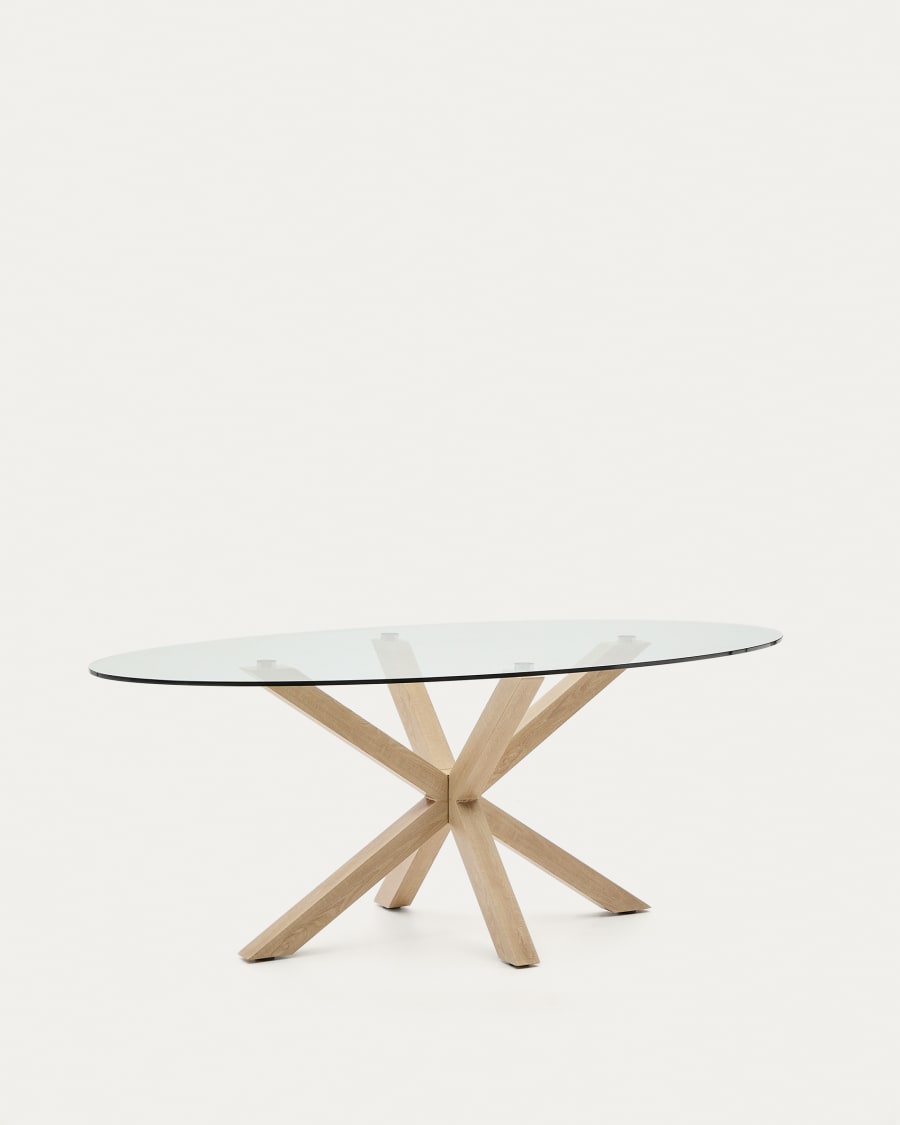 Ovaler Tisch Argo aus Glas und Stahlbeinen in Holzoptik Ø 200 x 100 cm