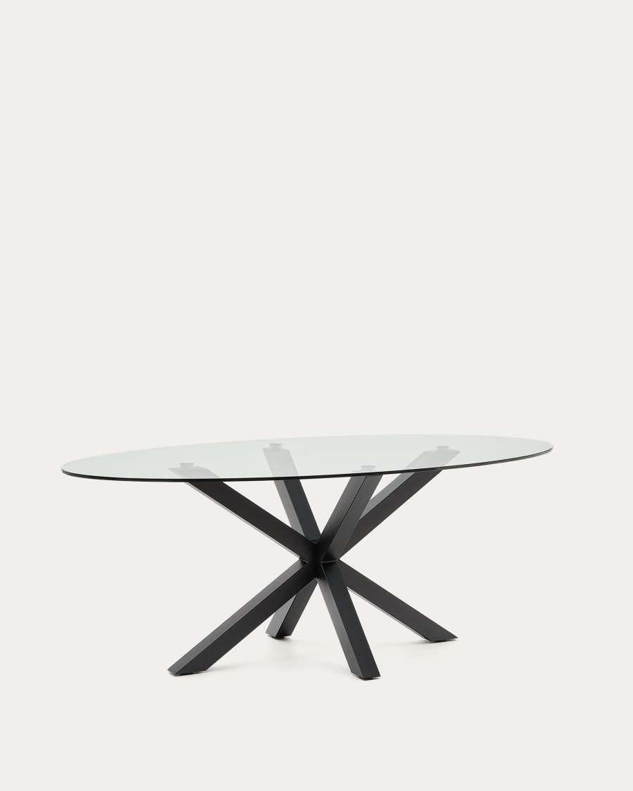 Argo oval table in glass and steel legs with black finish Ø 200 x 100 cm