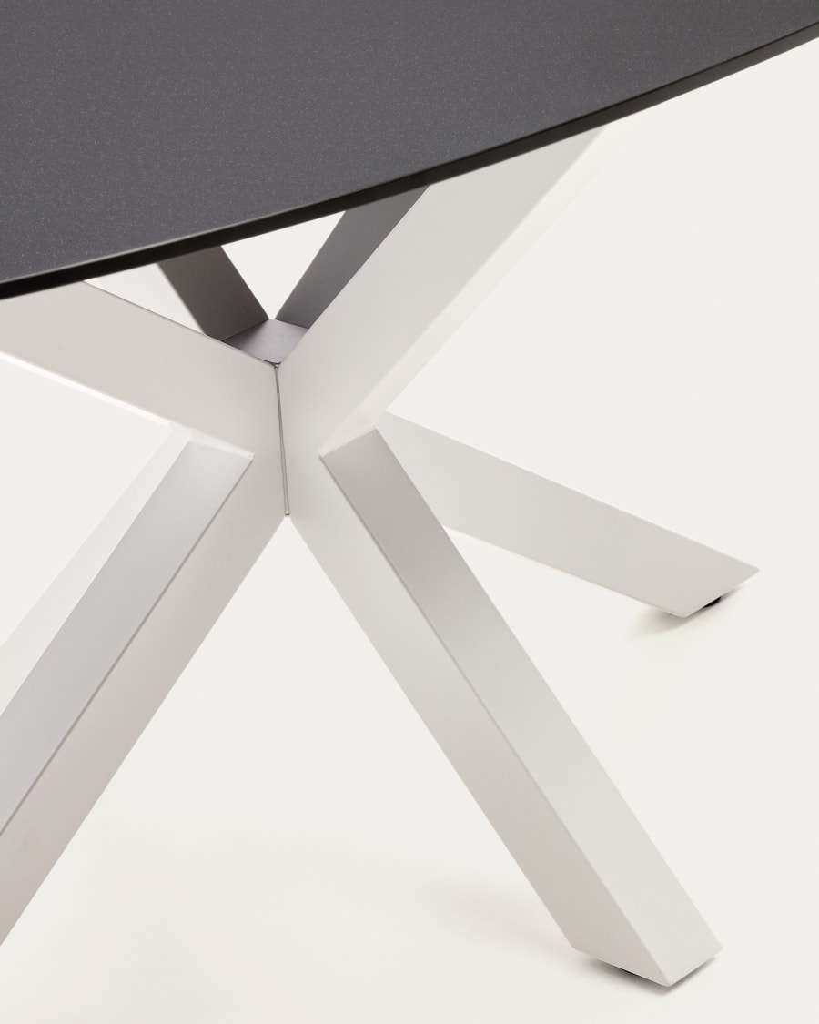 Argo oval table in matt black glass and steel legs with white finish Ø 200 x 100 cm