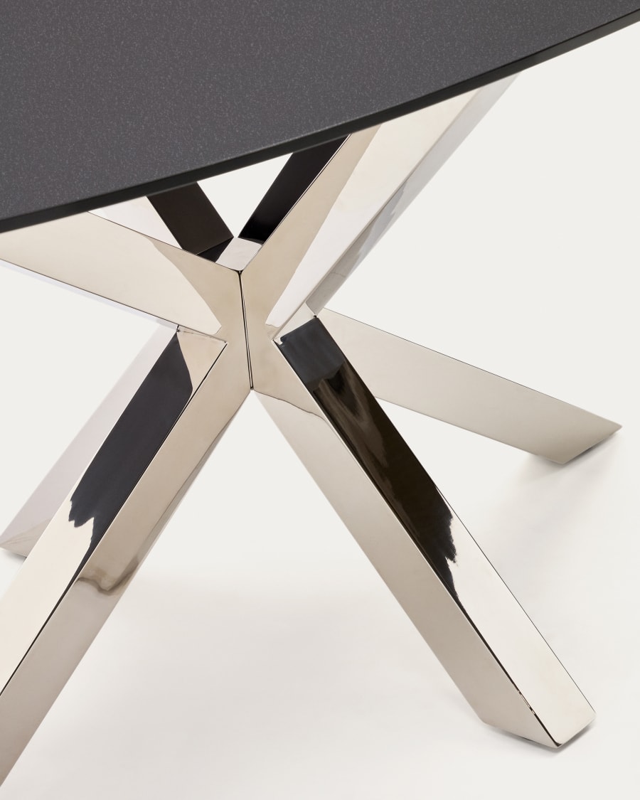 Argo oval table in matt black glass and stainless steel legs Ø 200 x 100 cm
