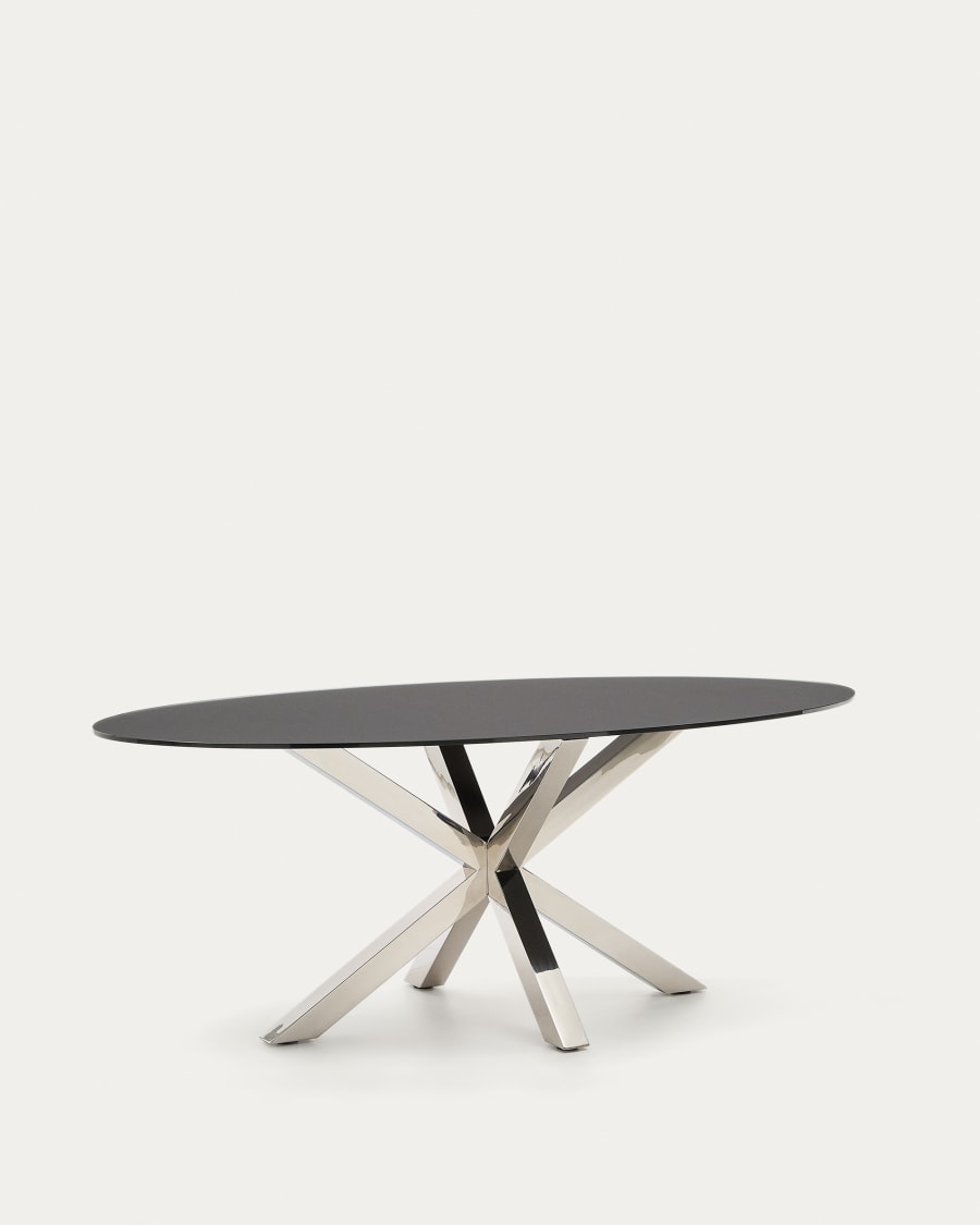 Argo oval table in matt black glass and stainless steel legs Ø 200 x 100 cm