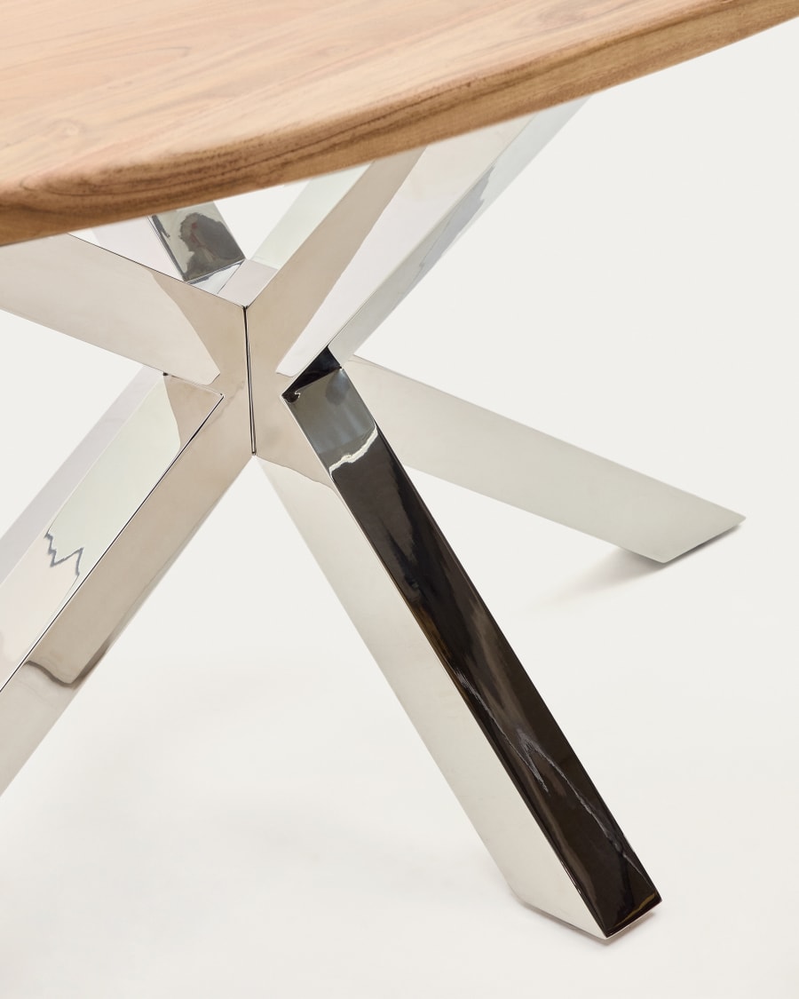 Argo oval table in solid acacia wood and stainless steel legs Ø 200 x 100 cm