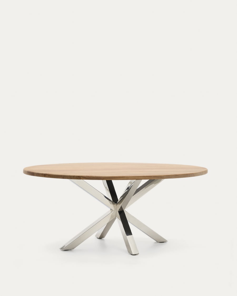 Argo oval table in solid acacia wood and stainless steel legs Ø 200 x 100 cm