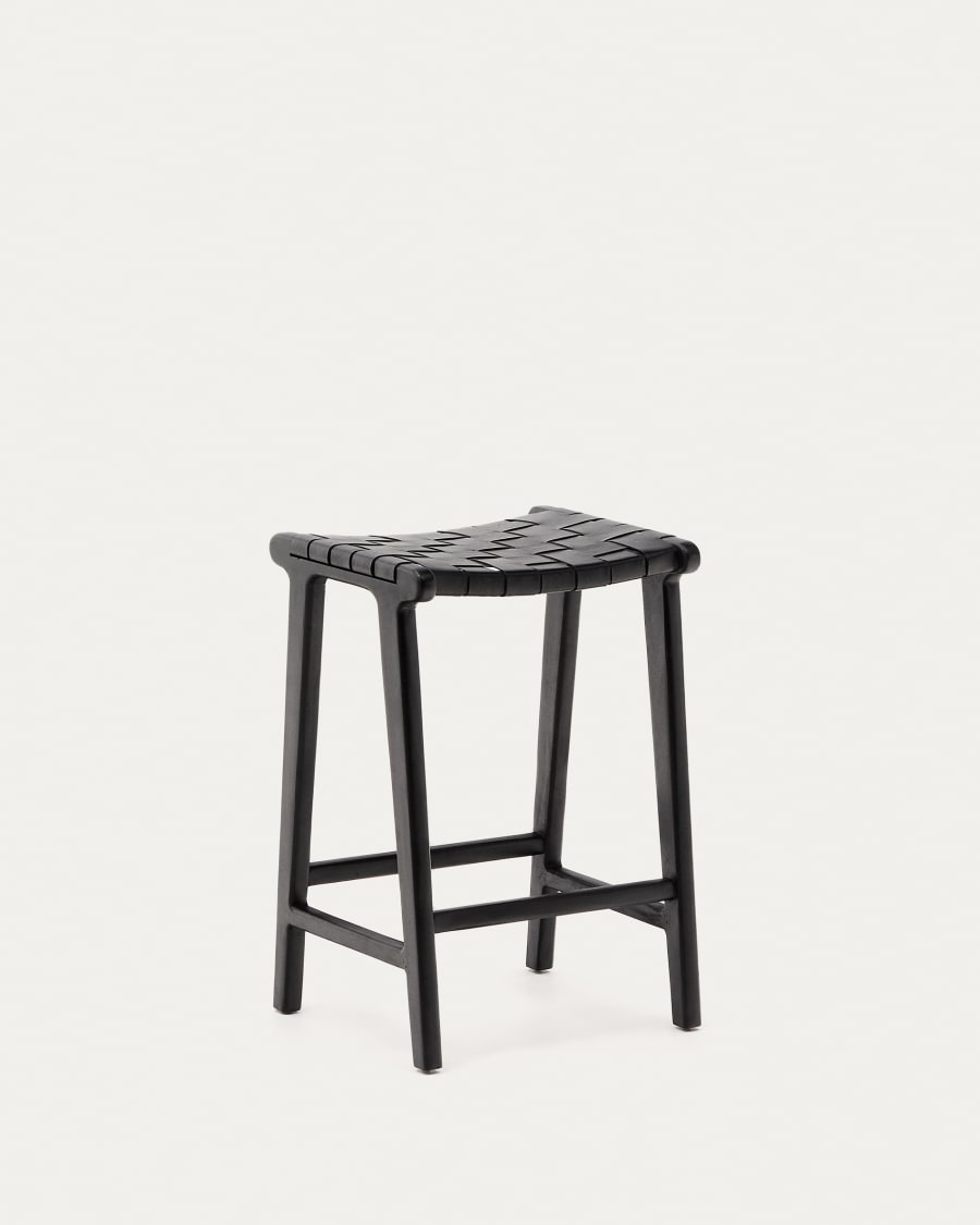 Calixta Hocker aus Leder und massivem Mahagoni mit schwarzem Finish, Höhe 67 cm