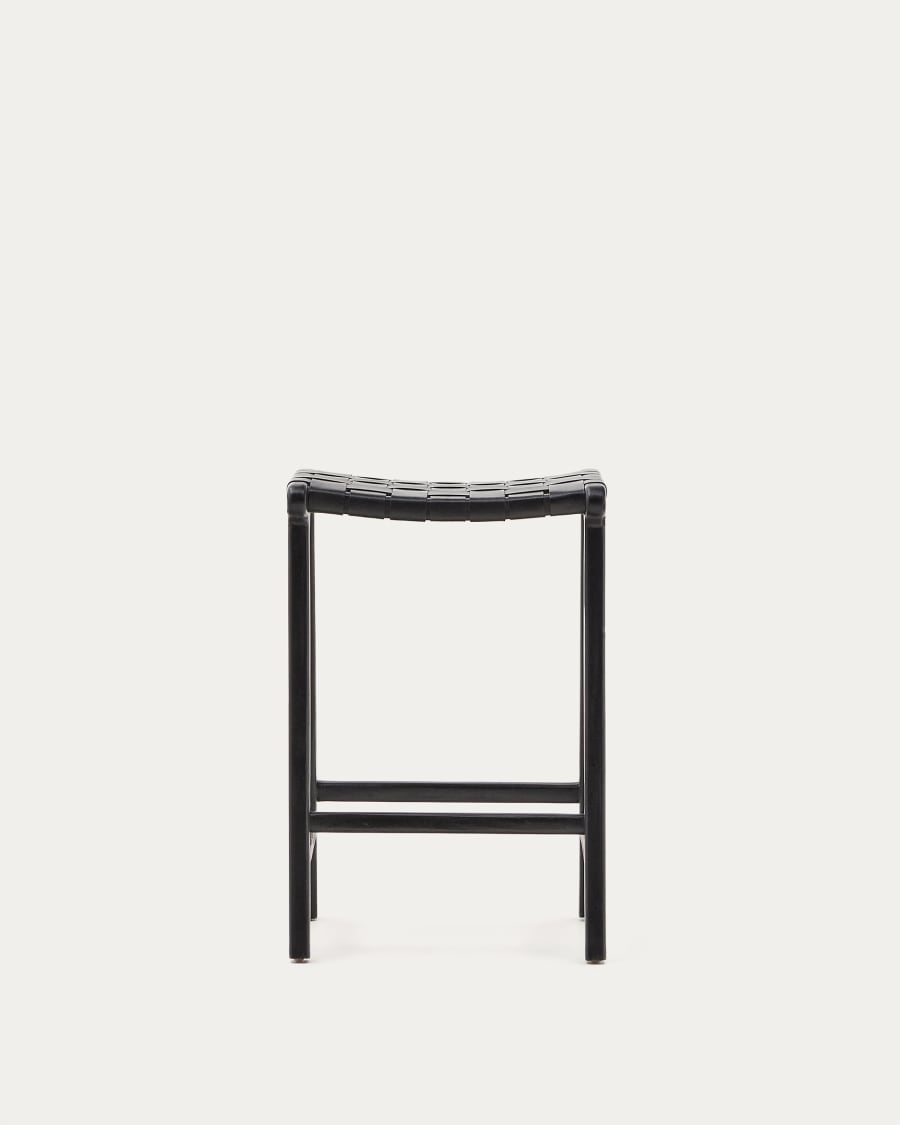 Calixta Hocker aus Leder und massivem Mahagoni mit schwarzem Finish, Höhe 67 cm