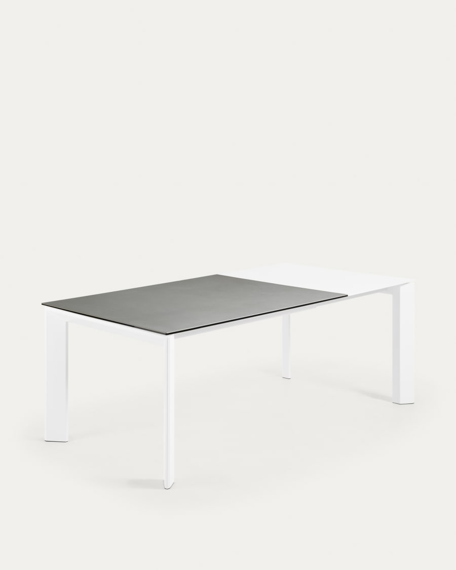 Axis Ausziehtisch Feinsteinzeug mit Hydra Plomo Finish Stahlbeine in Weiß 140 (200) cm